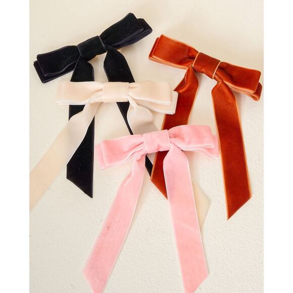 Velvet Hair Bow Clip Brown - Picture 3 of 3